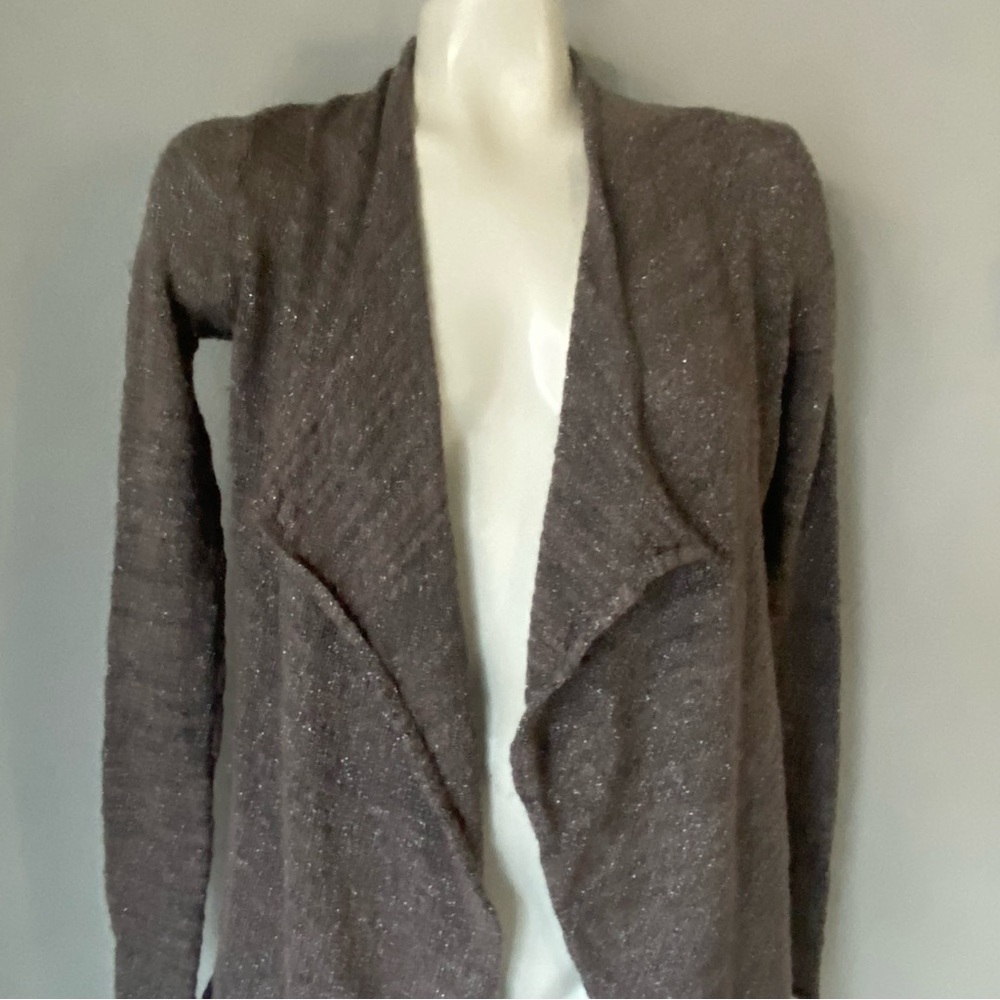 Women Express Sweater Open Front Beige and Black with Silver Metallic Size Small